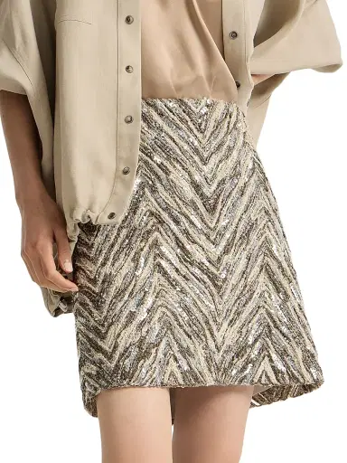 Brunello Cucinelli Women's Dazzling Chevron Embroidery Mini Skirt - Brown | Thumbnail 4 Brunello Cucinelli Women's Dazzling Chevron Embroidery Mini Skirt - Brown | Thumbnail 4