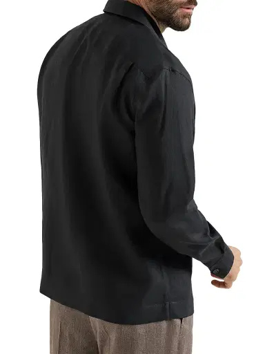 Brunello Cucinelli Men's Linen Easy Fit Shirt with Crête Details - Black - Size XXXL | Thumbnail 3