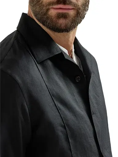 Brunello Cucinelli Men's Linen Easy Fit Shirt with Crête Details - Black - Size XXXL | Thumbnail 5