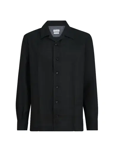 Brunello Cucinelli Men's Linen Easy Fit Shirt with Crête Details - Black - Size XXXL | Thumbnail 1