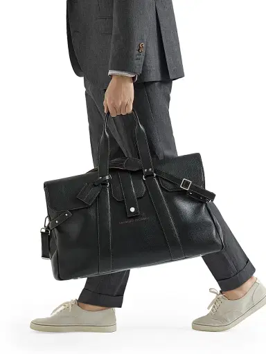 Brunello Cucinelli Men's Grained Calfskin Country Weekender Bag - Black | Thumbnail 2 Brunello Cucinelli Men's Grained Calfskin Country Weekender Bag - Black | Thumbnail 2