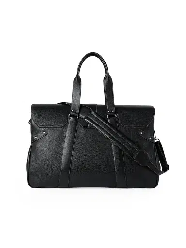 Brunello Cucinelli Men's Grained Calfskin Country Weekender Bag - Black | Thumbnail 4 Brunello Cucinelli Men's Grained Calfskin Country Weekender Bag - Black | Thumbnail 4