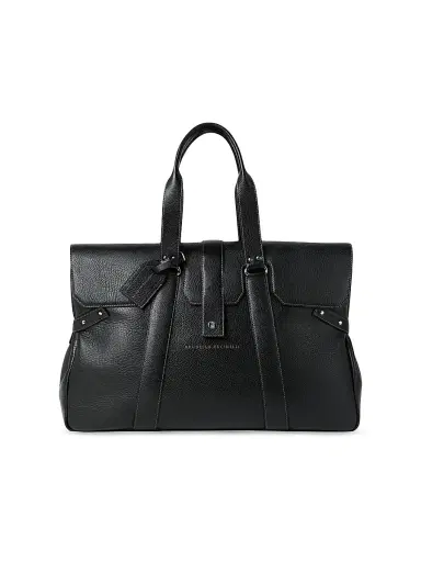 Brunello Cucinelli Men's Grained Calfskin Country Weekender Bag - Black | Thumbnail 1 Brunello Cucinelli Men's Grained Calfskin Country Weekender Bag - Black | Thumbnail 1