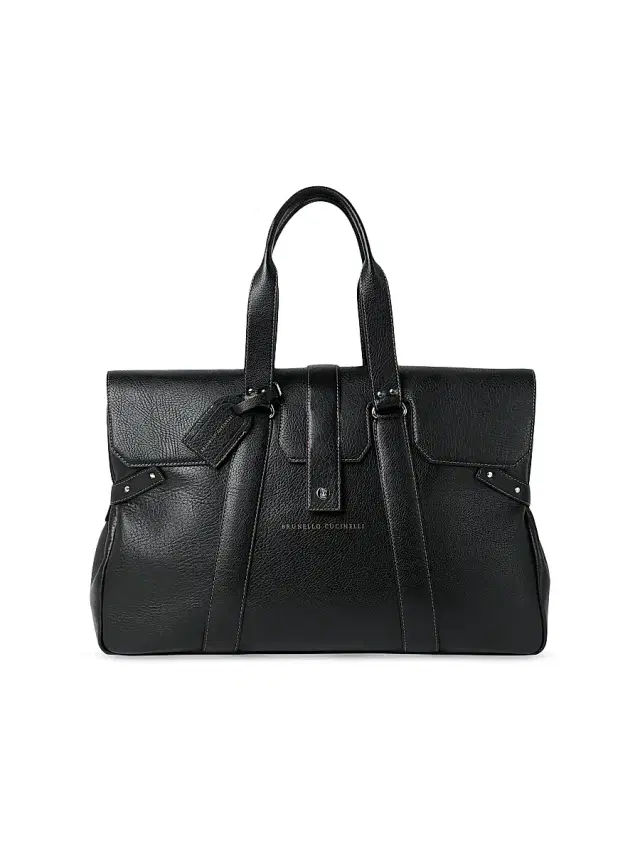 Brunello Cucinelli Men's Grained Calfskin Country Weekender Bag - Black