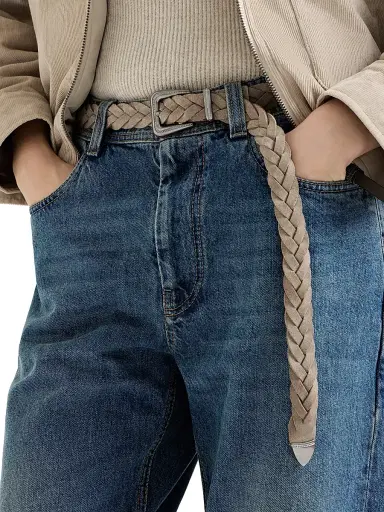 Brunello Cucinelli Women's Braided Leather Belt with Monili - Beige | Thumbnail 2 Brunello Cucinelli Women's Braided Leather Belt with Monili - Beige | Thumbnail 2