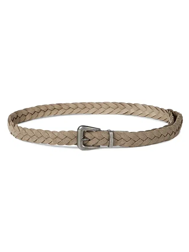 Women's Braided Leather Belt with Monili - Beige