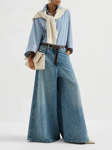 Brunello Cucinelli Women's Cotton Shadow Stripe Poplin Shirt with Monili - Azure | Thumbnail 6 Brunello Cucinelli Women's Cotton Shadow Stripe Poplin Shirt with Monili - Azure | Thumbnail 6
