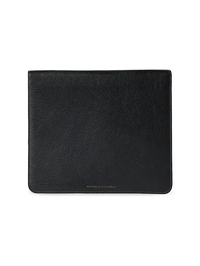 Brunello Cucinelli Men's Grained Calfskin Document Holder - Black