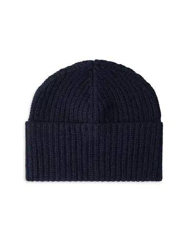 Brunello Cucinelli Men's Cashmere English Rib Knit Beanie - Navy Blue | Thumbnail 1 Brunello Cucinelli Men's Cashmere English Rib Knit Beanie - Navy Blue | Thumbnail 1