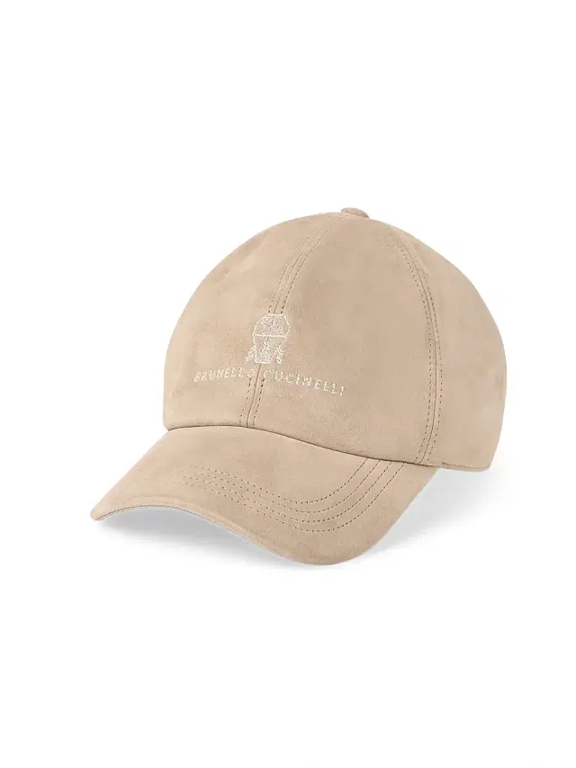 Brunello Cucinelli Men's Suede Baseball Cap with Embroidered Logo - Beige