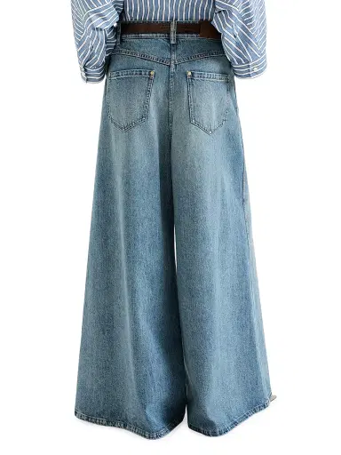 Brunello Cucinelli Women's Authentic Denim Maxi Trousers with Monili - Denim | Thumbnail 3