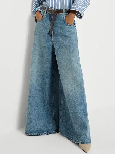 Brunello Cucinelli Women's Authentic Denim Maxi Trousers with Monili - Denim | Thumbnail 5