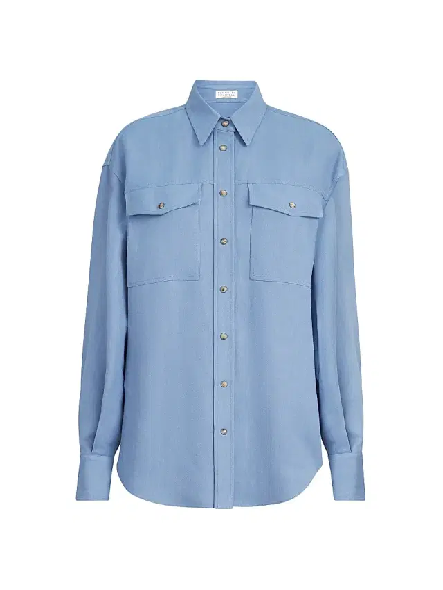 Women's Viscose and Linen Fluid Twill Shirt - Azure