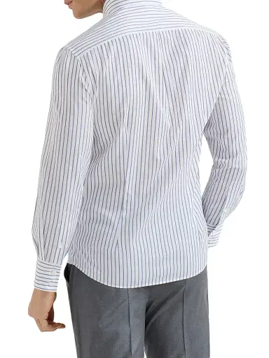 Brunello Cucinelli Men's Multistripe Twill Slim Fit Shirt with Button Down Collar | Thumbnail 3
