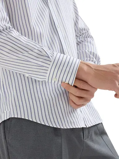 Brunello Cucinelli Men's Multistripe Twill Slim Fit Shirt with Button Down Collar | Thumbnail 4