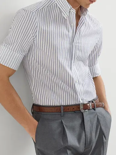 Brunello Cucinelli Men's Multistripe Twill Slim Fit Shirt with Button Down Collar | Thumbnail 5