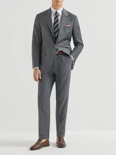 Brunello Cucinelli Men's Multistripe Twill Slim Fit Shirt with Button Down Collar | Thumbnail 6