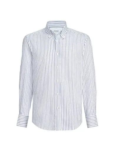 Brunello Cucinelli Men's Multistripe Twill Slim Fit Shirt with Button Down Collar | Thumbnail 1