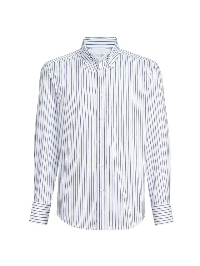 Men's Multistripe Twill Slim Fit Shirt with Button Down Collar - Multicolored