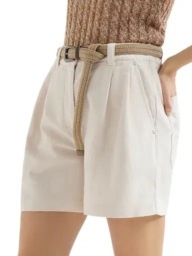 Brunello Cucinelli Women's Garment Dyed Cotton and Linen Cover Baggy Shorts - Chalk | Thumbnail 3 Brunello Cucinelli Women's Garment Dyed Cotton and Linen Cover Baggy Shorts - Chalk | Thumbnail 3