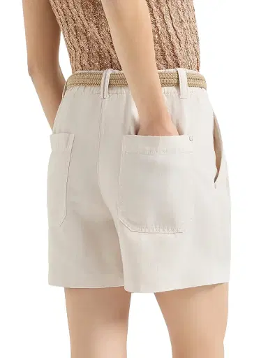 Brunello Cucinelli Women's Garment Dyed Cotton and Linen Cover Baggy Shorts - Chalk | Thumbnail 4 Brunello Cucinelli Women's Garment Dyed Cotton and Linen Cover Baggy Shorts - Chalk | Thumbnail 4
