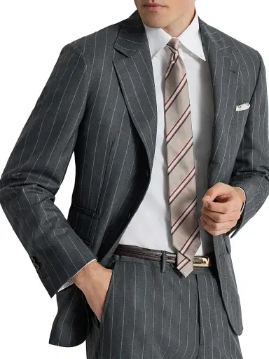 Brunello Cucinelli Men's Super 150s Virgin Wool Wide Chalk Stripe Batavia Blazer | Thumbnail 4