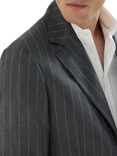 Brunello Cucinelli Men's Super 150s Virgin Wool Wide Chalk Stripe Batavia Blazer | Thumbnail 5