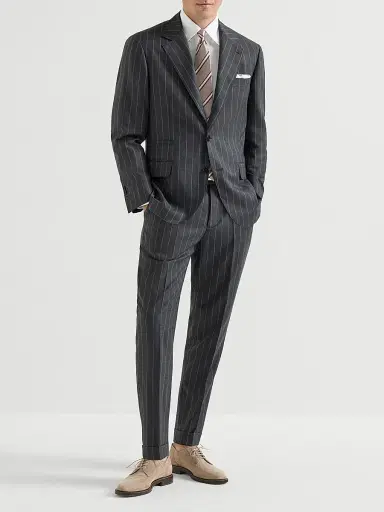 Brunello Cucinelli Men's Super 150s Virgin Wool Wide Chalk Stripe Batavia Blazer | Thumbnail 6