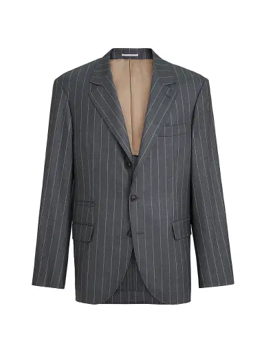 Brunello Cucinelli Men's Super 150s Virgin Wool Wide Chalk Stripe Batavia Blazer | Thumbnail 1