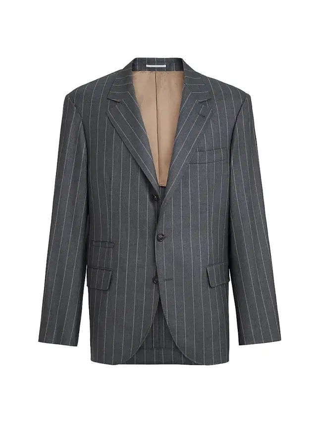 Men's Super 150s Virgin Wool Wide Chalk Stripe Batavia Blazer - Grey