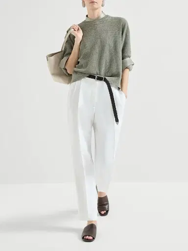 Brunello Cucinelli Women's Viscose and Linen Fluid Twill Slouchy Trousers - White | Thumbnail 6 Brunello Cucinelli Women's Viscose and Linen Fluid Twill Slouchy Trousers - White | Thumbnail 6