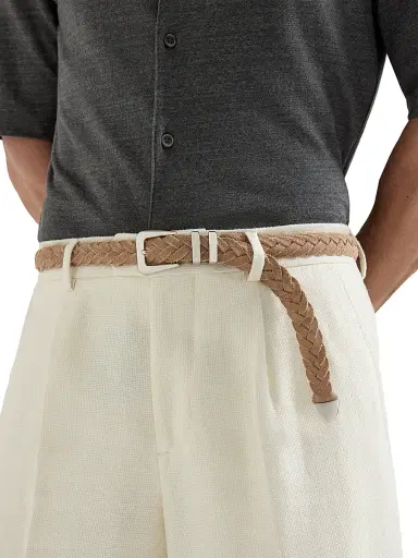 Brunello Cucinelli Men's Reversed Calfskin Braided Belt with Tip | Thumbnail 2