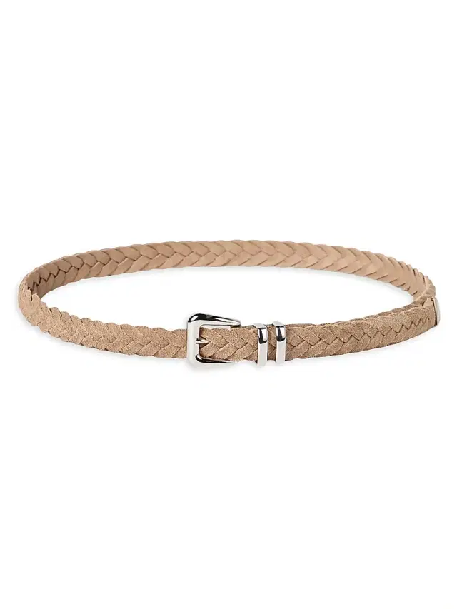 Men's Reversed Calfskin Braided Belt with Tip - Hazelnut