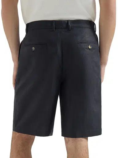 Brunello Cucinelli Men's Cotton and Linen Panama Bermuda Shorts with Pleats - Navy Blue - Size 46 | Thumbnail 3