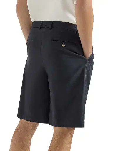 Brunello Cucinelli Men's Cotton and Linen Panama Bermuda Shorts with Pleats - Navy Blue - Size 46 | Thumbnail 4