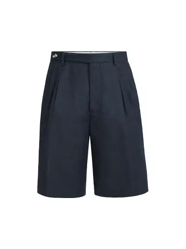 Brunello Cucinelli Men's Cotton and Linen Panama Bermuda Shorts with Pleats - Navy Blue - Size 46 | Thumbnail 1