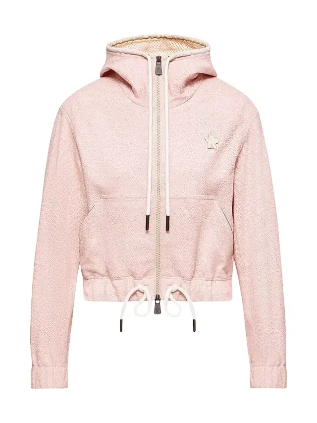 Women's Zip-Up Hoodie in Linen and Cotton Blend - Pink