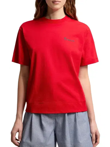 Moncler Grenoble Women's Crew-Neck T-Shirt in Cotton - Red - Size Large | Thumbnail 2 Moncler Grenoble Women's Crew-Neck T-Shirt in Cotton - Red - Size Large | Thumbnail 2