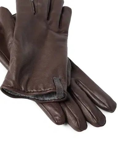 Brunello Cucinelli Women's Nappa Leather Gloves with Monili - Rust Brown | Thumbnail 3 Brunello Cucinelli Women's Nappa Leather Gloves with Monili - Rust Brown | Thumbnail 3