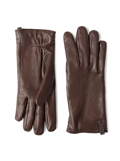Brunello Cucinelli Women's Nappa Leather Gloves with Monili - Rust Brown | Thumbnail 1 Brunello Cucinelli Women's Nappa Leather Gloves with Monili - Rust Brown | Thumbnail 1
