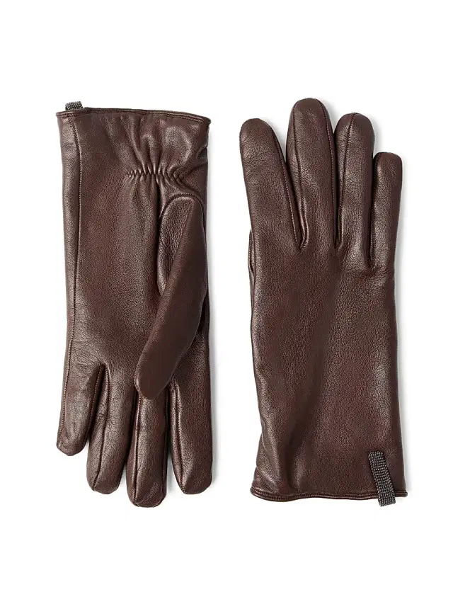 Brunello Cucinelli Women's Nappa Leather Gloves with Monili - Rust Brown