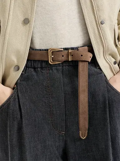 Brunello Cucinelli Women's Suede Belt with Monili | Thumbnail 2 Brunello Cucinelli Women's Suede Belt with Monili | Thumbnail 2