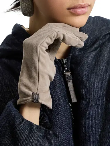 Brunello Cucinelli Women's Suede Gloves with Monili - Beige | Thumbnail 2 Brunello Cucinelli Women's Suede Gloves with Monili - Beige | Thumbnail 2