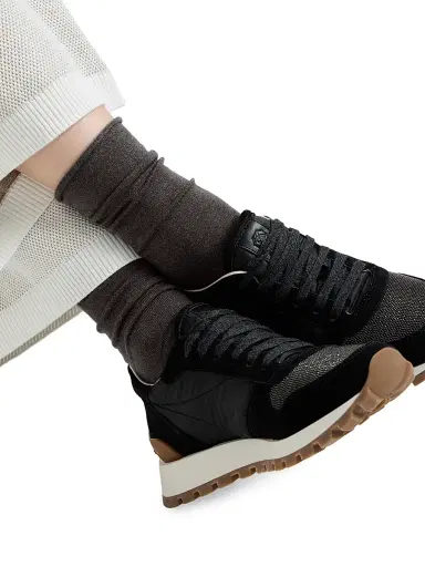 Brunello Cucinelli Women's Cashmere and Silk Sparkling Knit Socks - Anthracite | Thumbnail 2 Brunello Cucinelli Women's Cashmere and Silk Sparkling Knit Socks - Anthracite | Thumbnail 2