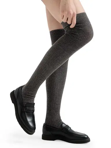 Brunello Cucinelli Women's Stretch Cashmere Rib Knit Socks - Anthracite | Thumbnail 2 Brunello Cucinelli Women's Stretch Cashmere Rib Knit Socks - Anthracite | Thumbnail 2
