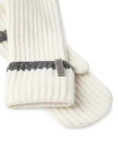 Brunello Cucinelli Women's Cashmere English Rib Knit Mittens with Monili - Panama - Size Small | Thumbnail 3 Brunello Cucinelli Women's Cashmere English Rib Knit Mittens with Monili - Panama - Size Small | Thumbnail 3