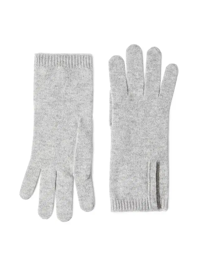 Brunello Cucinelli Women's Cashmere Knit Gloves with Monili - Light Grey