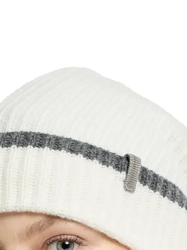 Brunello Cucinelli Women's Cashmere English Rib Knit Beanie with Monili - Panama - Size Small | Thumbnail 3 Brunello Cucinelli Women's Cashmere English Rib Knit Beanie with Monili - Panama - Size Small | Thumbnail 3