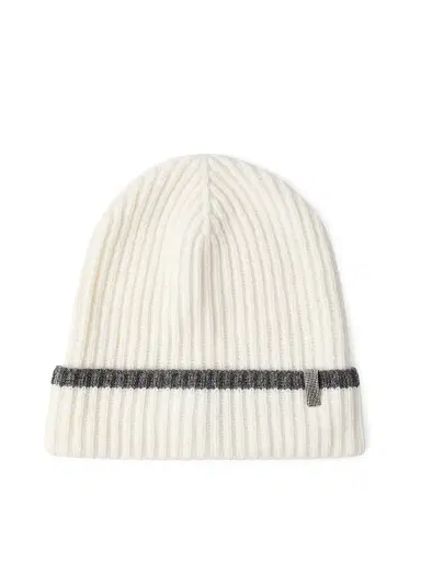 Brunello Cucinelli Women's Cashmere English Rib Knit Beanie with Monili - Panama - Size Small | Thumbnail 1 Brunello Cucinelli Women's Cashmere English Rib Knit Beanie with Monili - Panama - Size Small | Thumbnail 1