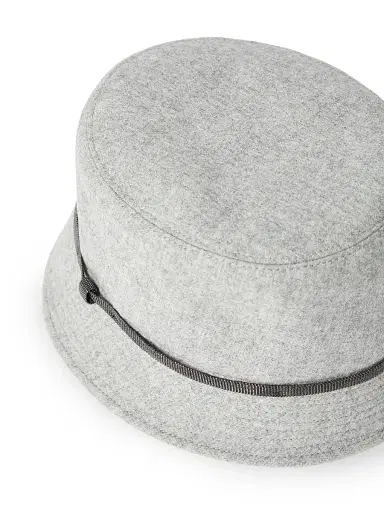 Brunello Cucinelli Women's Virgin Wool and Cashmere Flannel Bucket Hat with Shiny Band - Light Grey | Thumbnail 2 Brunello Cucinelli Women's Virgin Wool and Cashmere Flannel Bucket Hat with Shiny Band - Light Grey | Thumbnail 2